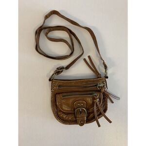 Brown Faux Leather Crossbody Mini Bag Fringe Zipper Tassel Boho Festival Beach